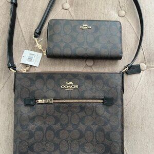 Coach NWT Dark Brown Signature Crossbody Bag with Wallet